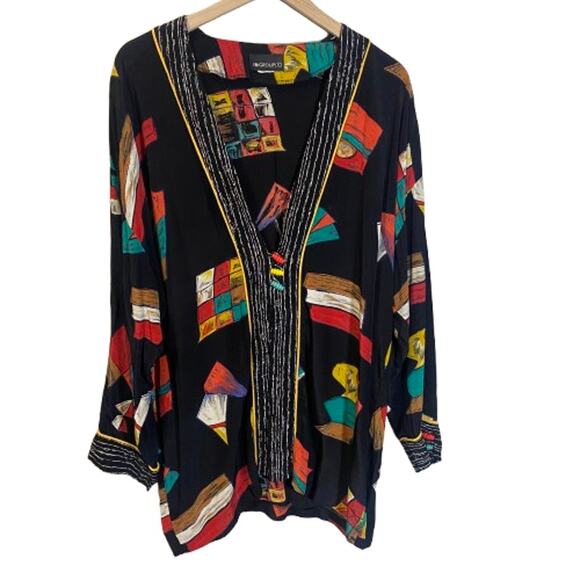 Vintage In Group Ltd 80s 90s Colorful Abstract Wearable Art Blouse Sz 14 / L - Picture 1 of 12